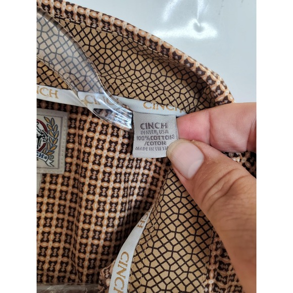 Cinch Shirt Mens Large Brown Geometric Button Down Long Sleeve Western Cotton - Picture 4 of 8